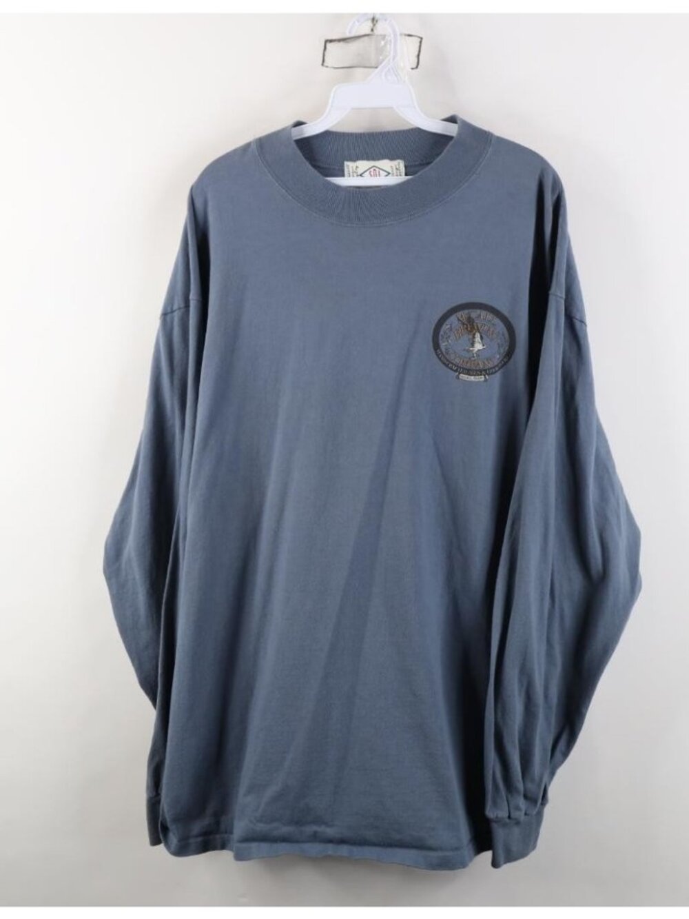 Vintage 90s Mens Large McCall Brewing Company Mock Neck Long Sleeve T-Shirt Blue